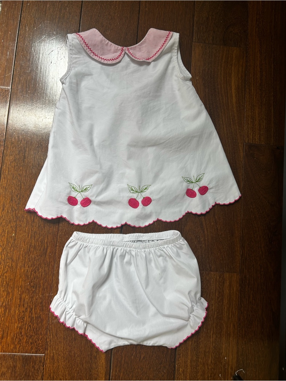 The proper peony White & Pink Cherry Embroidered Kids Matching Set
